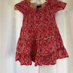 Kids Red Paisley Tiered Short Sleeve Dress